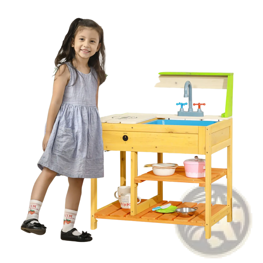 Wooden outdoor play kitchen with green accents and blue sink mud kitchen for kids outdoor wooden playset with sink