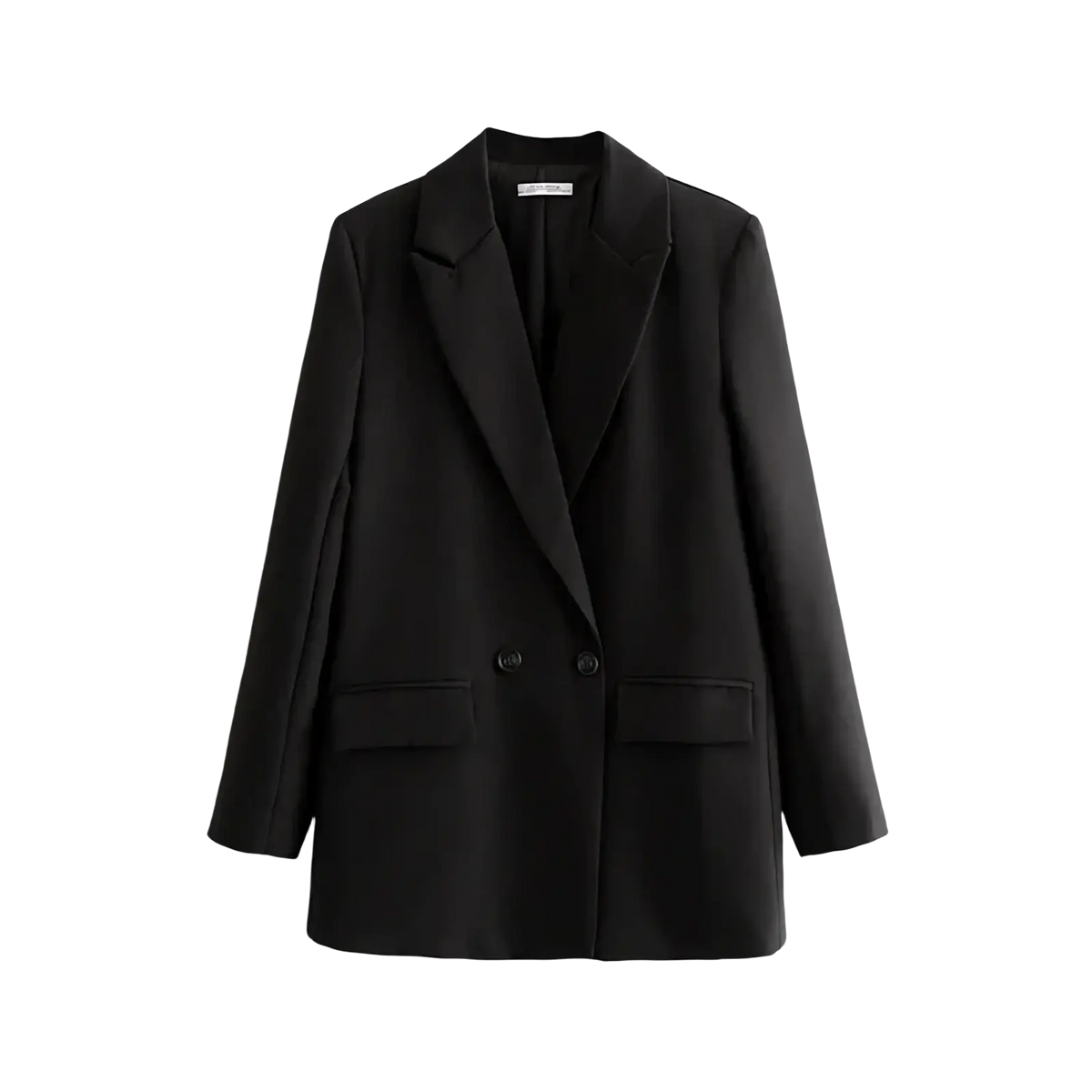 Black double breasted tailored blazer with notched lapels for women office wear in a sleek fit
