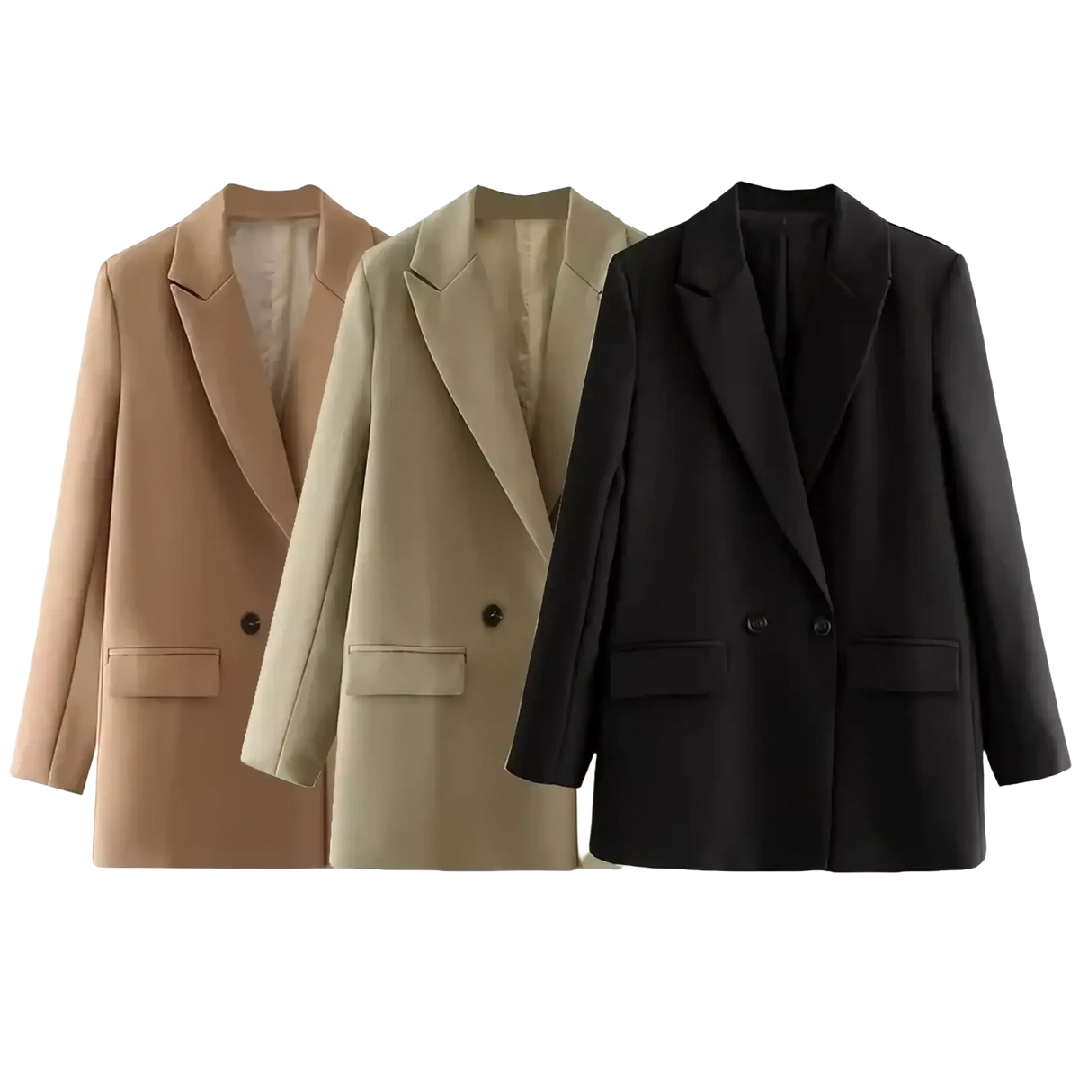 Mujer double breasted office blazers for women in beige tan and black tailored for professional wear
