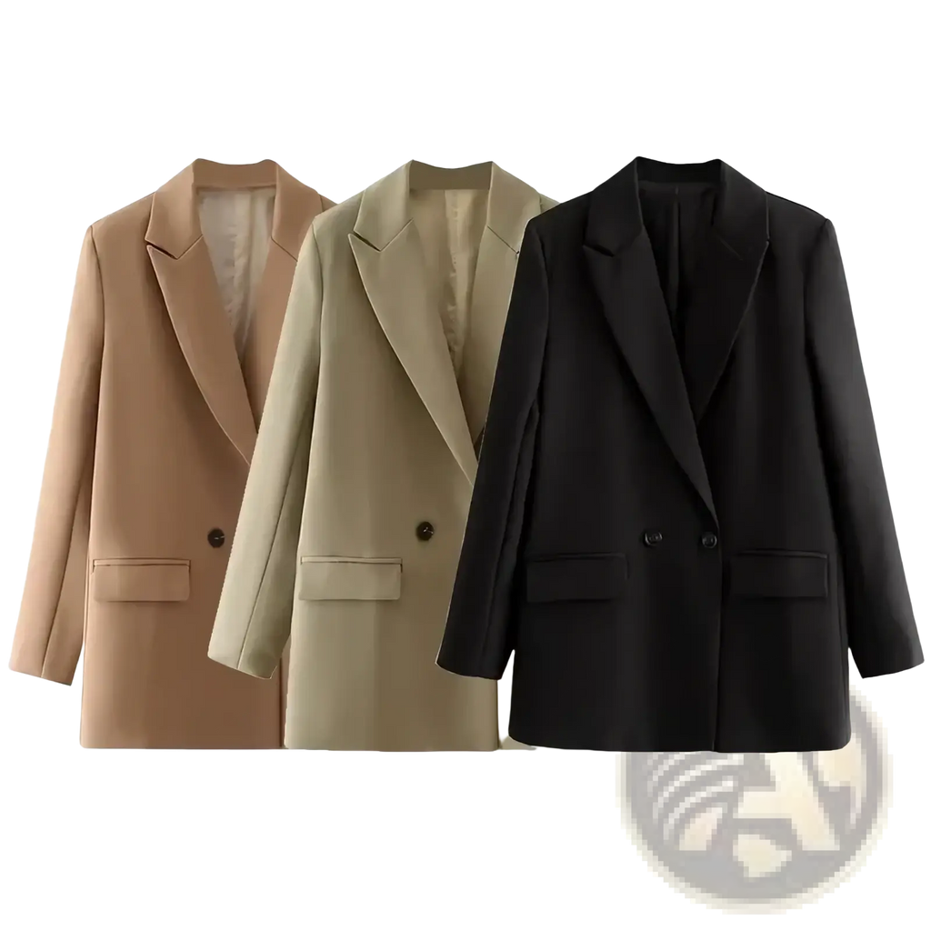 Mujer double breasted office blazers for women in beige tan and black tailored for professional wear