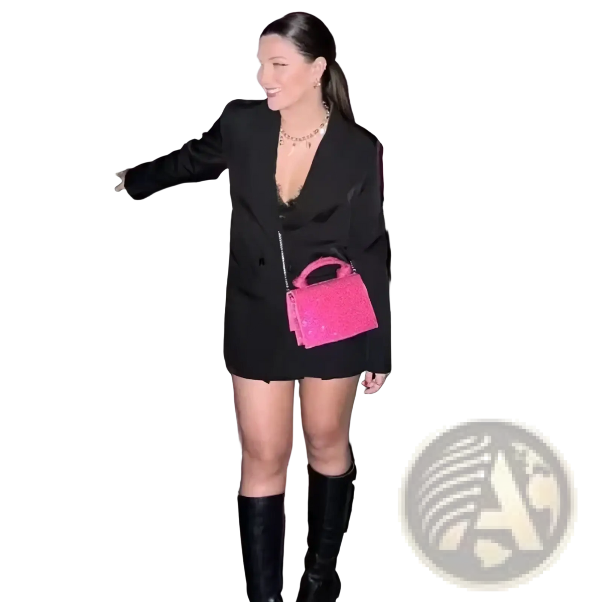 A vibrant pink glittery mini handbag with structured design and top handle for women complementing office blazer styles