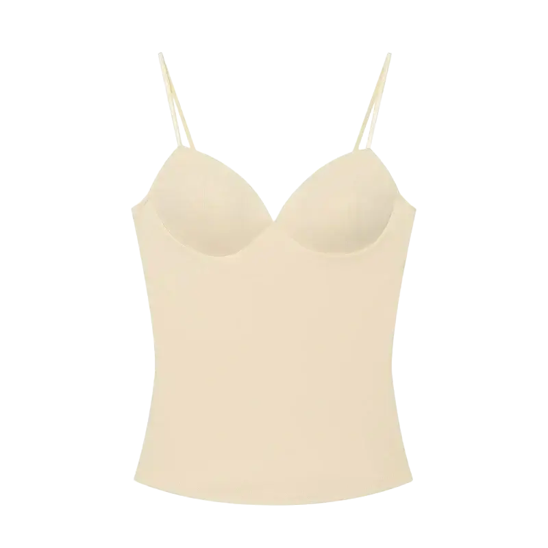 Beige satin strapless camisole with molded cups and thin spaghetti straps from mujer sexy backless corset crop top collection