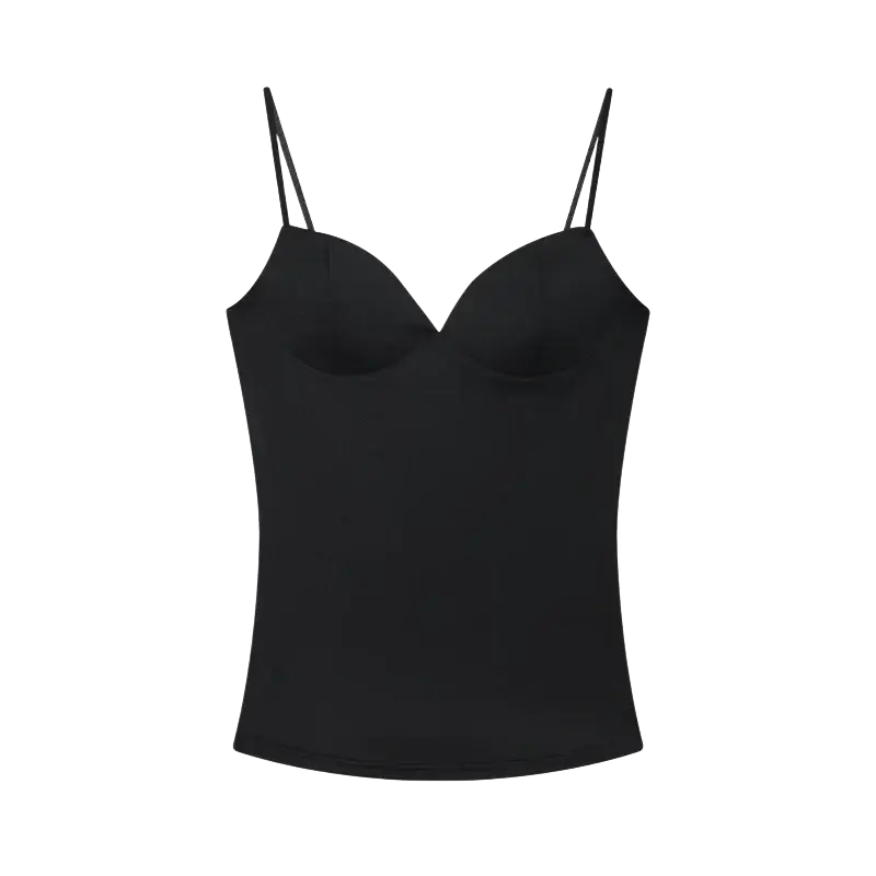 Black satin mujer sexy backless corset crop top with smooth, form-fitting spaghetti strap camisole design