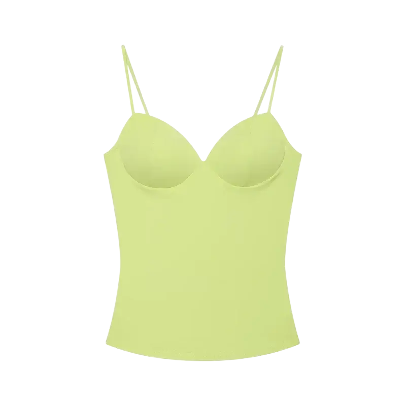A light green satin camisole with thin straps and a structured bustier design in mujer sexy backless corset crop top style