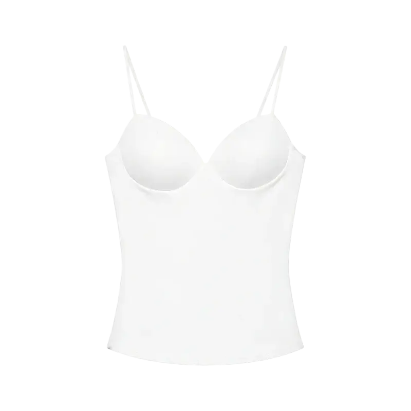 White seamless underwire bralette with thin spaghetti straps part of mujer sexy backless corset crop top satin camisole collection