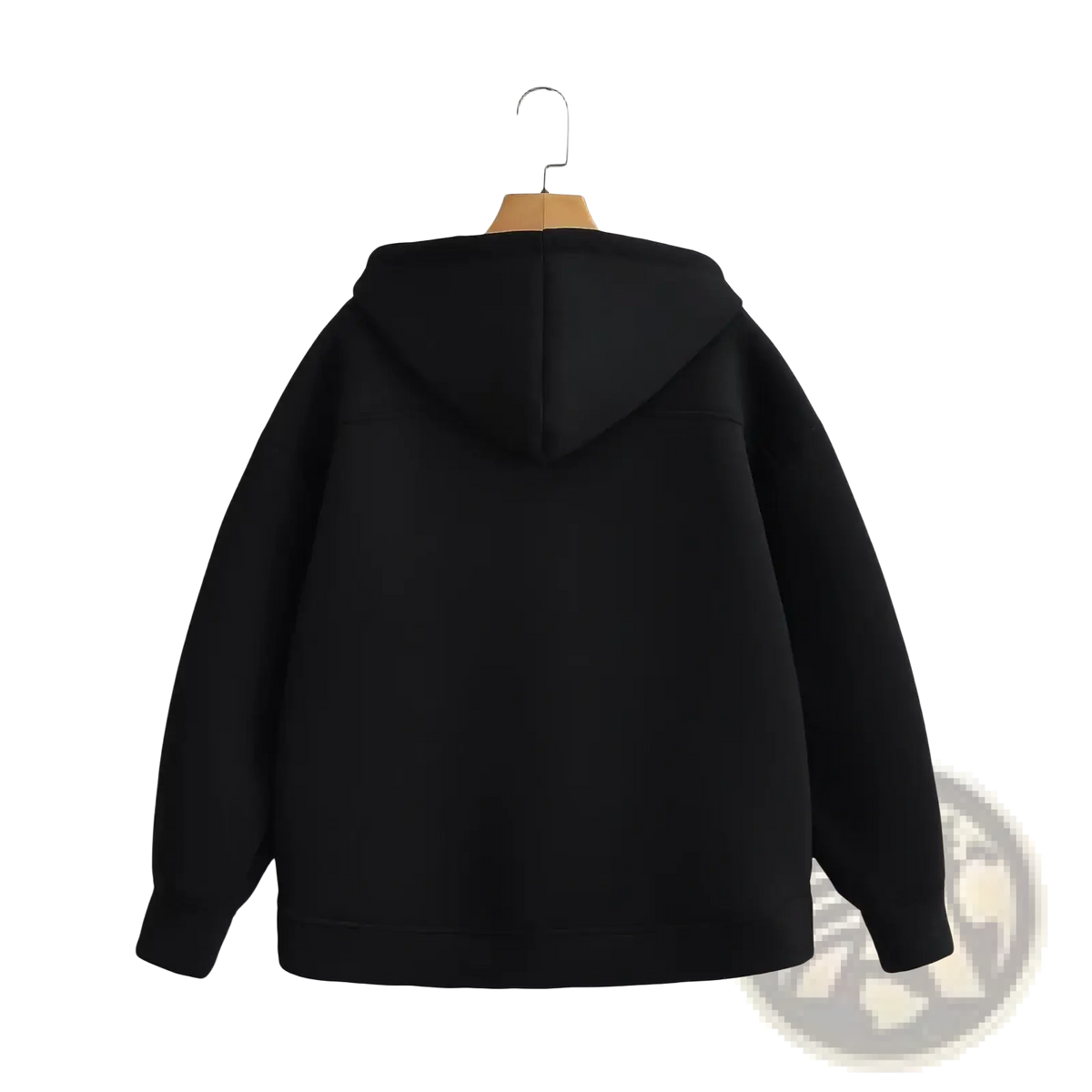 Mujer women black zip up oversized hoodie jacket with soft smooth fabric and simple design front view