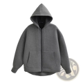 Mujer women zip up oversized hoodie jacket in gray with soft textured fabric and black-lined hood