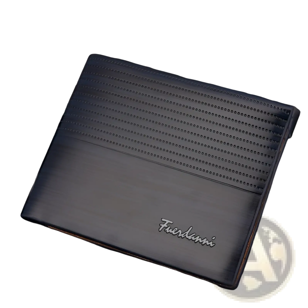 Dark blue textured pu leather multi-card wallet with subtle gradient finish and embossed fuerdunni logo