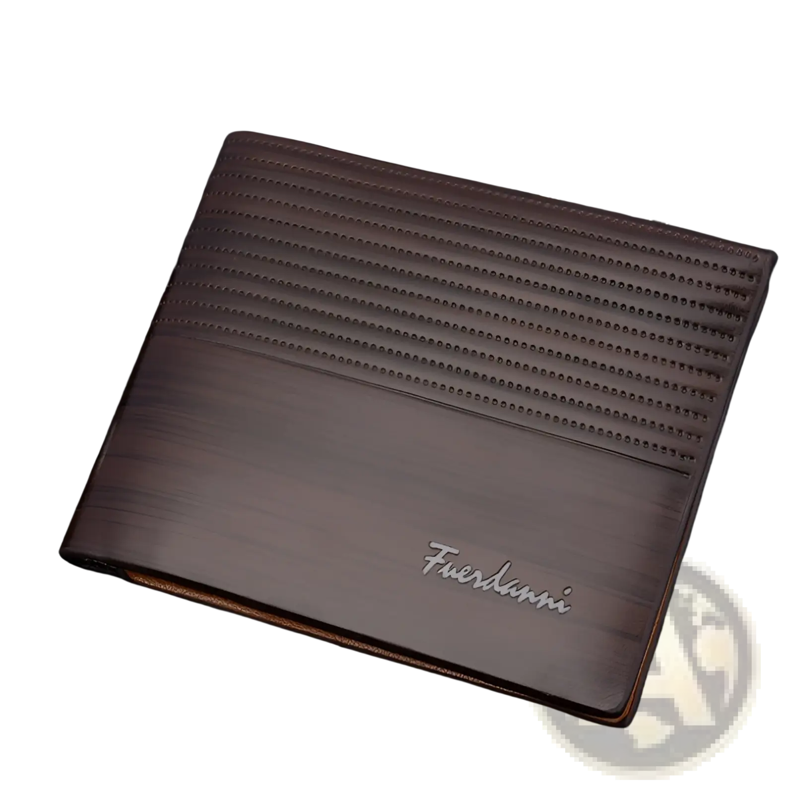 Brown leather multi-card pu wallet with textured dotted pattern and embossed fuerdumi logo in silver script