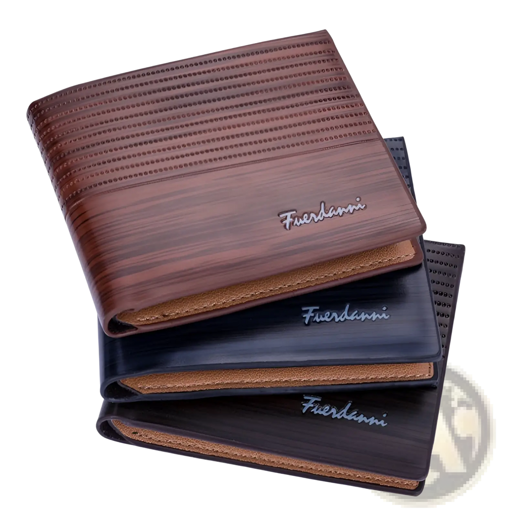 Brown and black textured pu leather multi-card wallets with embossed fuerdanni logo visible on the front side