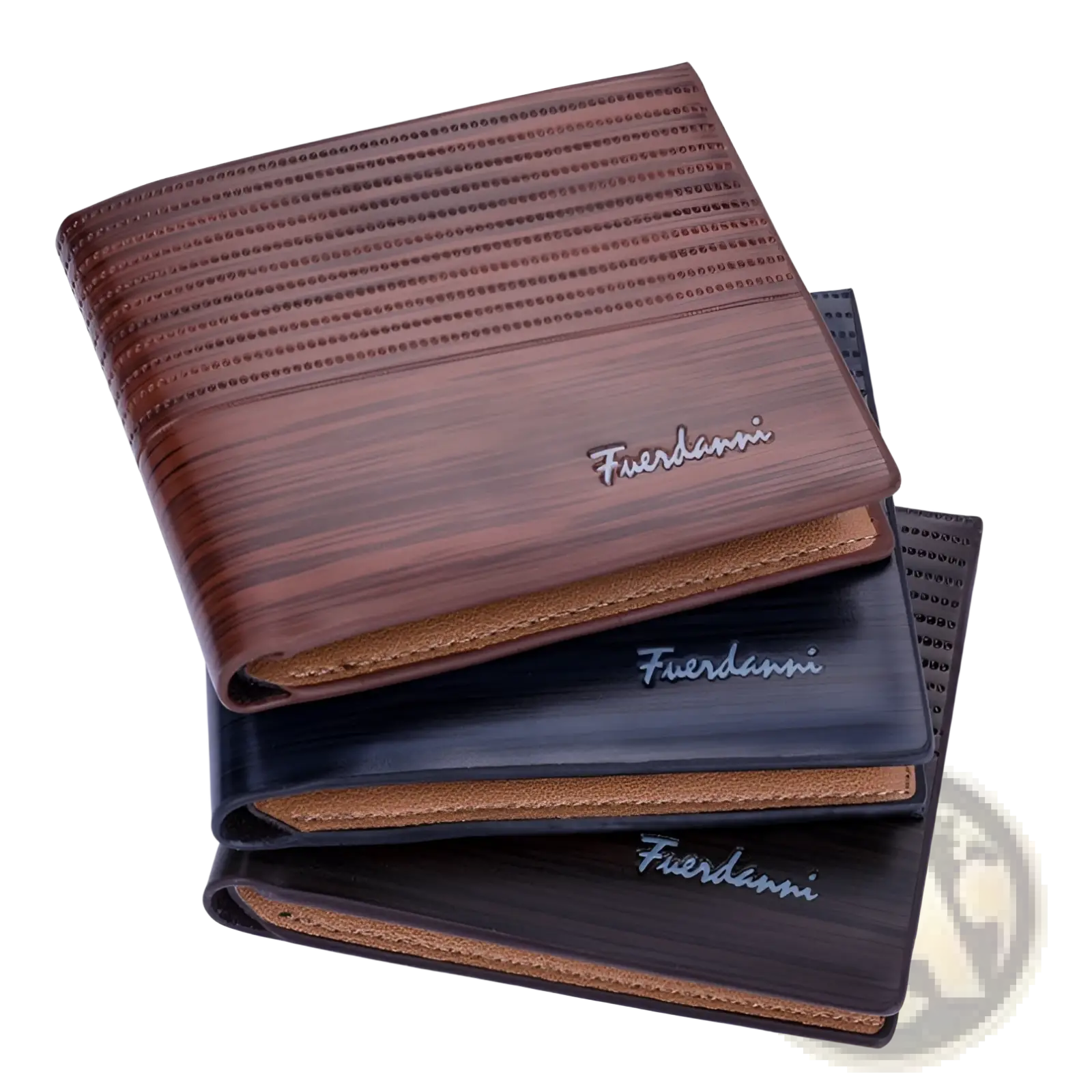 Brown and black textured pu leather multi-card wallets with embossed fuerdanni logo visible on the front side