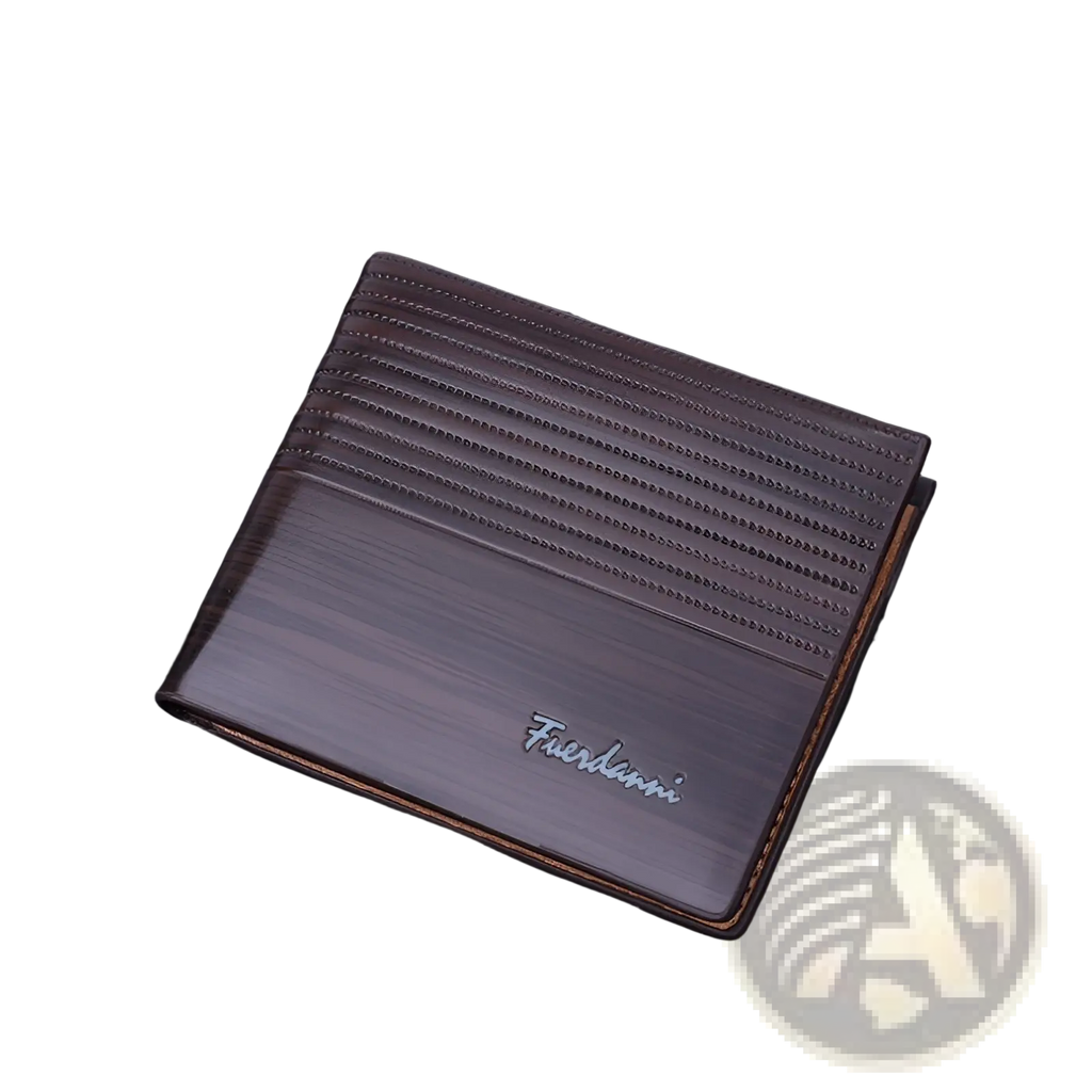 Brown pu leather multi-card wallet with textured horizontal stitching and a brushed metal embossed logo