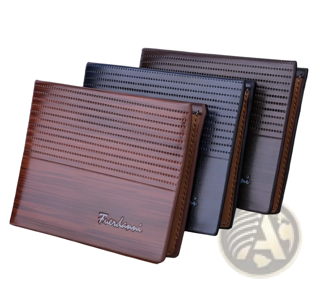 Pink pu leather multi-card wallet with stitched dot pattern brown stitching and embossed furdamani logo