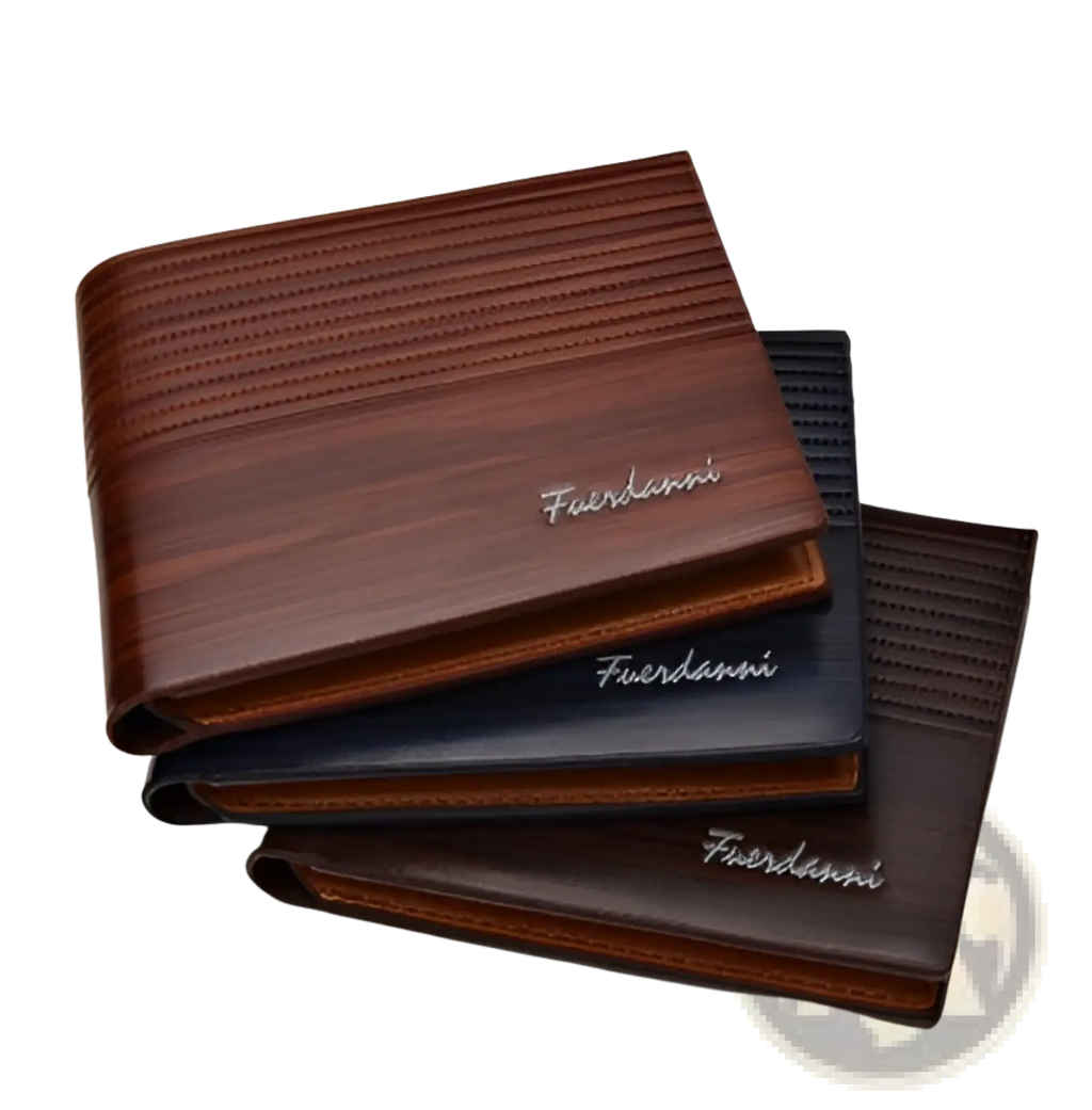 Multi-card pu leather wallets in rich brown dark blue and black with subtle stitching and silver embossed fairdanni logo