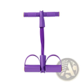 Multi functional pedal resistance band abdominal exerciser in purple with yellow handles and foot loops for strength training