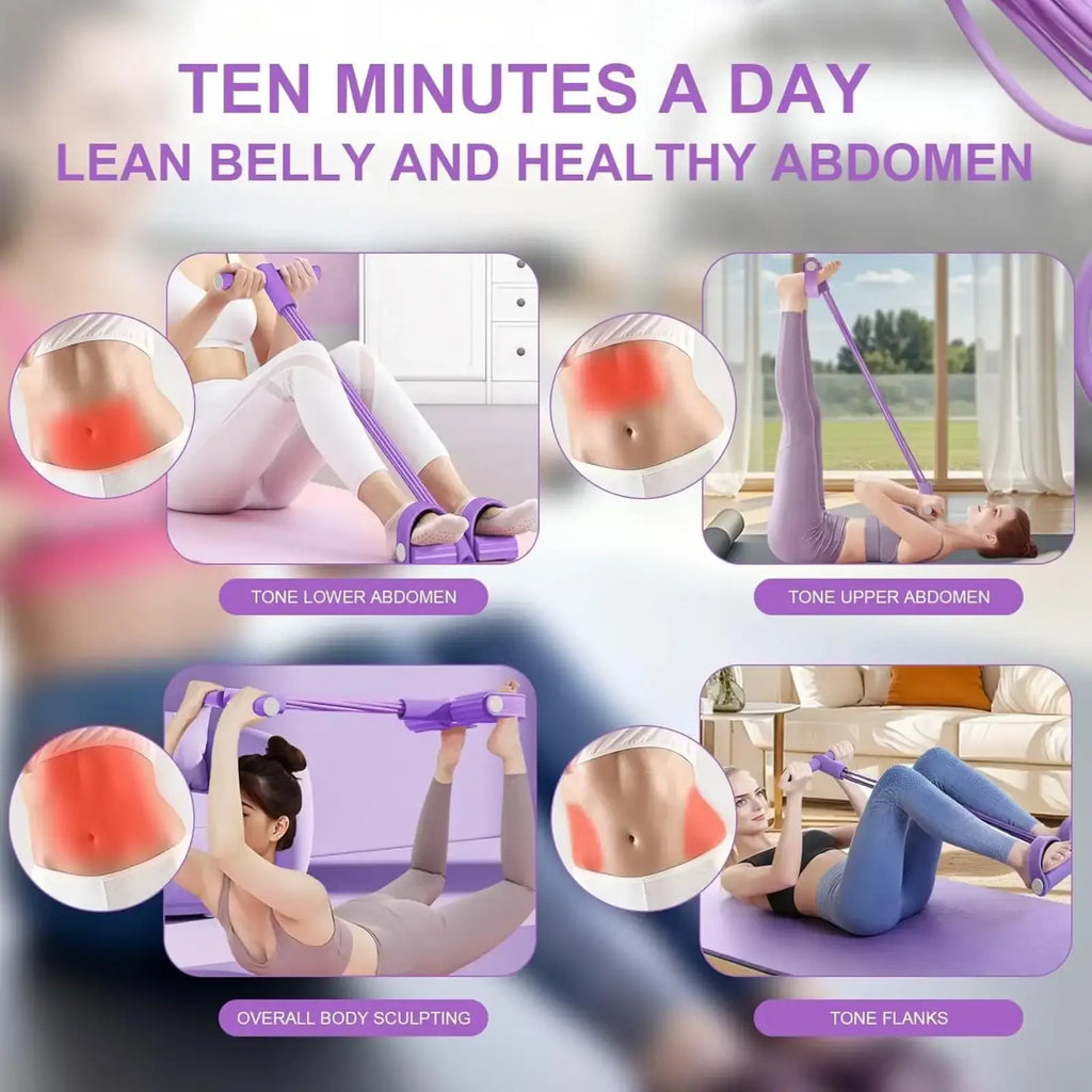 Purple multi functional pedal resistance band made of durable material for effective abdominal toning exercises