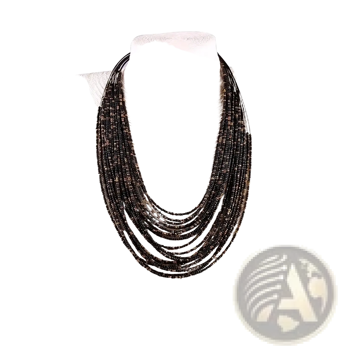 Multi-layer boho beaded statement necklace for women featuring black beads displayed on a mannequin bust