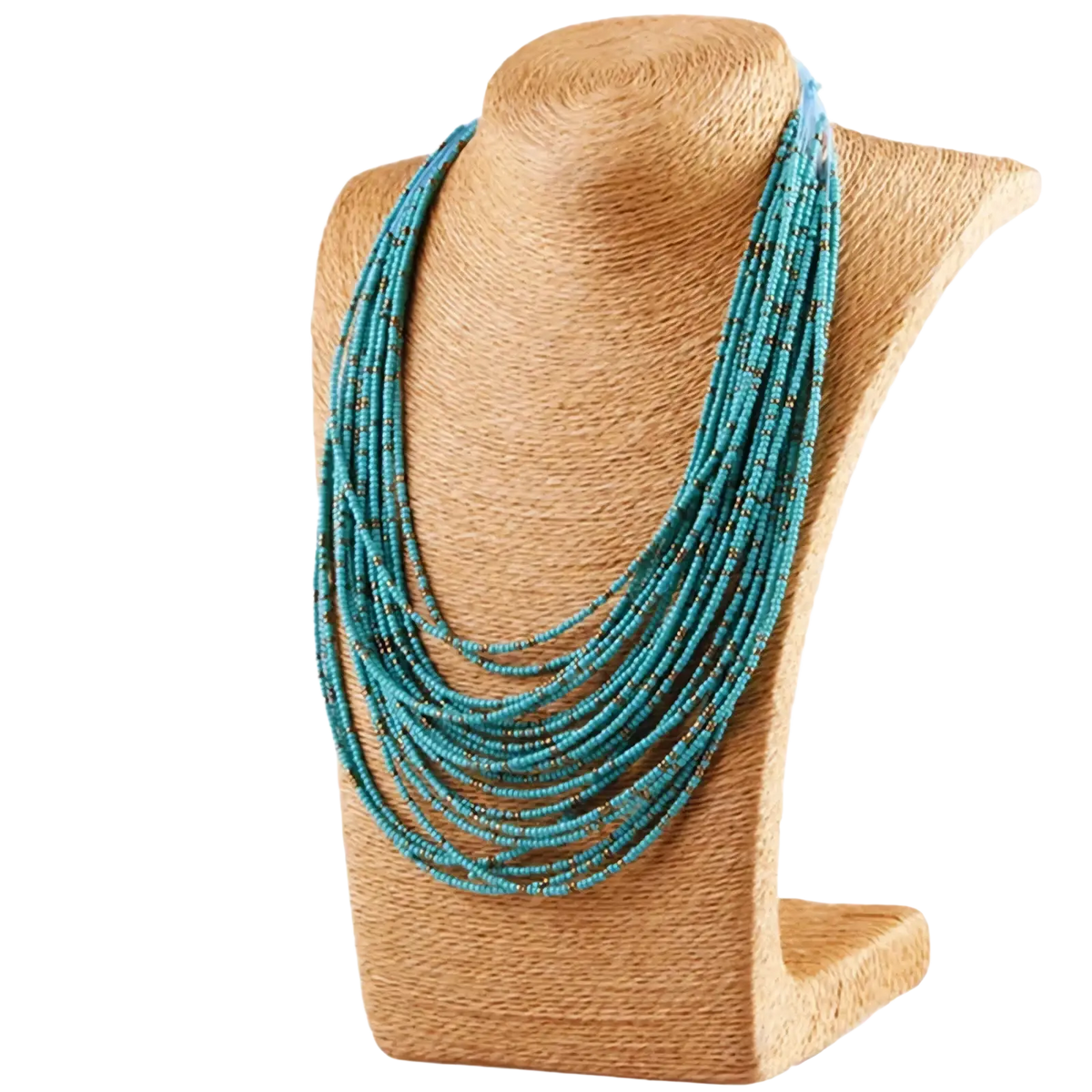Multi-layer boho beaded statement necklace for women featuring turquoise beads with subtle gold accents