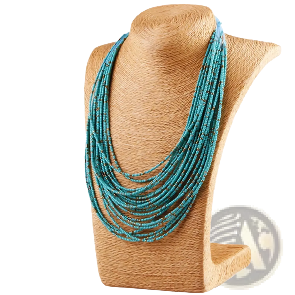 Multi-layer boho turquoise beaded statement necklace for women with subtle gold accents and layered design
