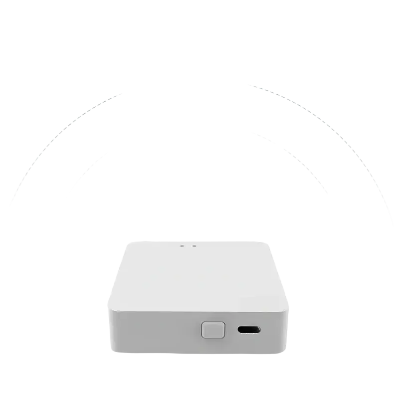 White rectangular multi-mode gateway hub with a button and usb-c port for smart life integration systems