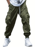 Men’s olive green multi-pocket streetwear cargo joggers with drawstring waistband and durable fabric for casual wear