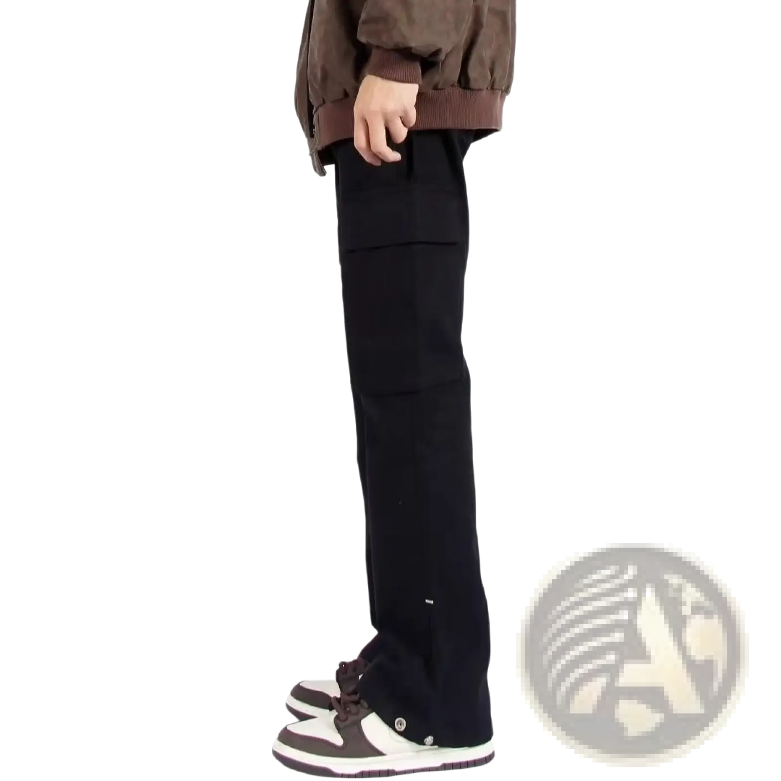 Black multi pocket straight leg cargo pants with multiple pockets designed for practical utility and casual wear