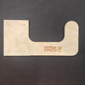 Light-colored wooden u-shaped utility storage hooks engraved with hang this up and my shed organizing system