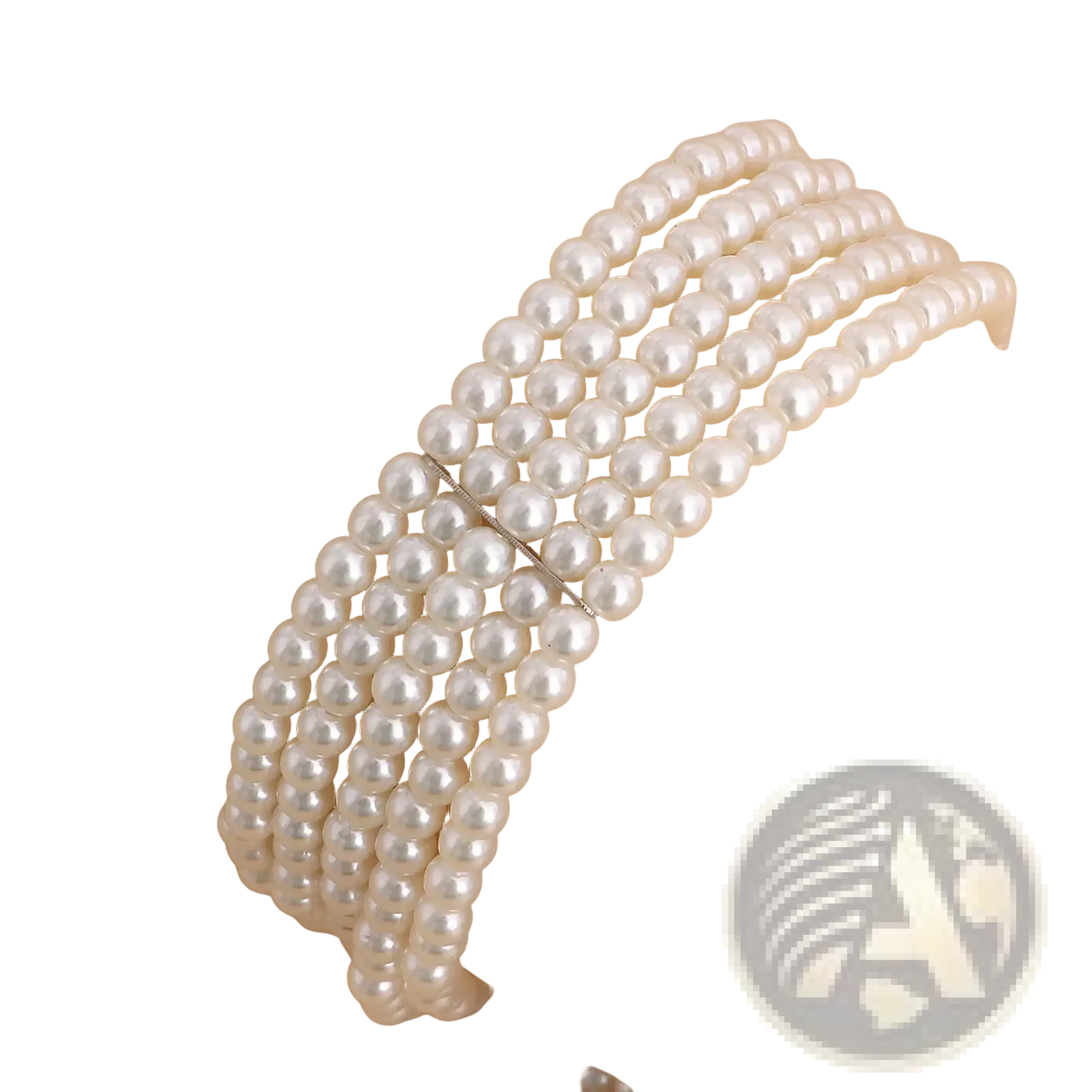 Multi strand white pearl choker necklace featuring a sleek silver clasp and elegant pearl strands