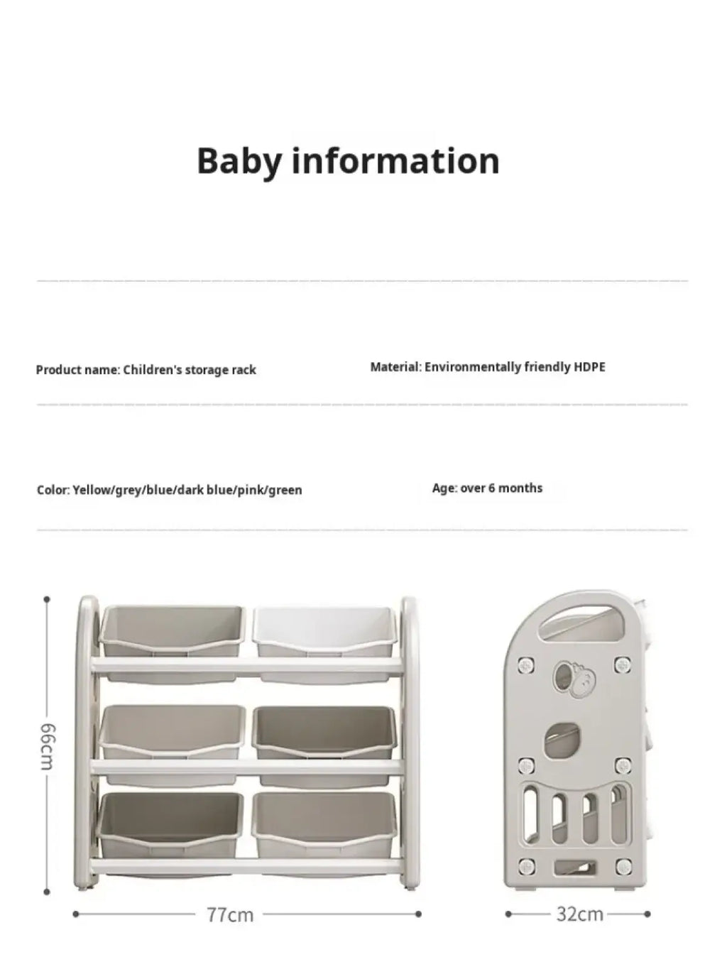 Gray plastic multi tier toy storage cabinet and book shelf organizer with three tiers of rectangular compartments