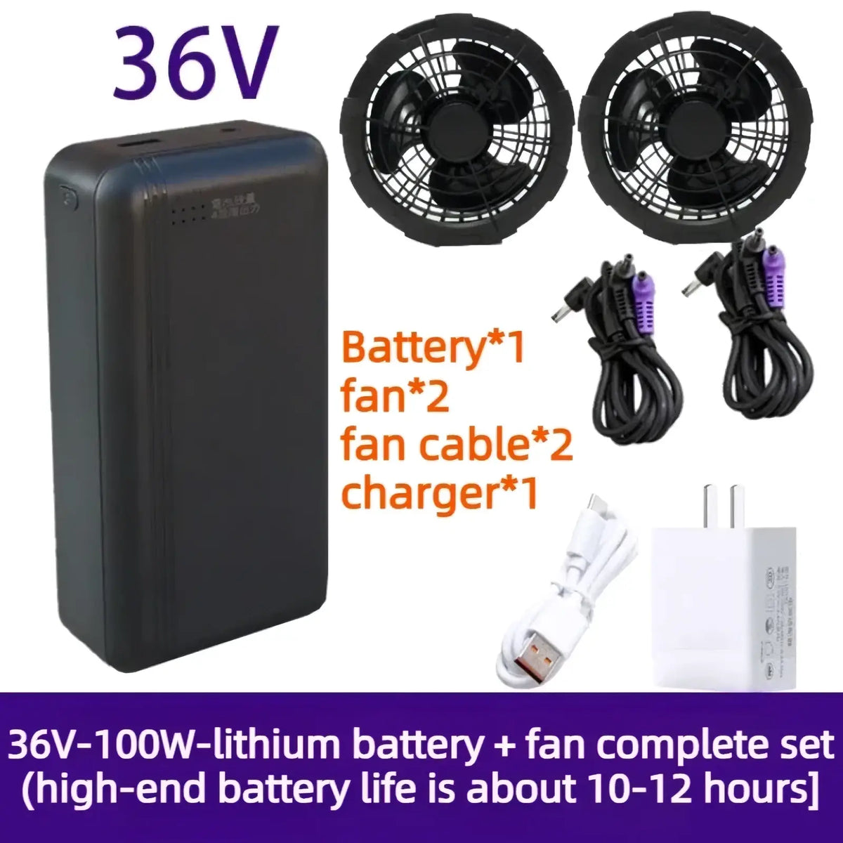 Black rectangular 36v lithium-ion battery with matte finish and indicator lights for multi voltage cooling vest power bank 36w