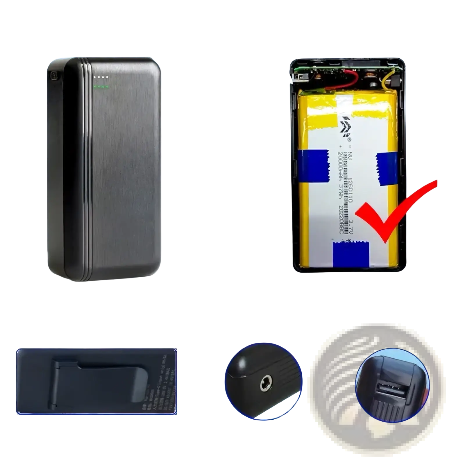 Black rectangular multi voltage cooling vest power bank 36w with brushed metal finish and visible usb charging ports