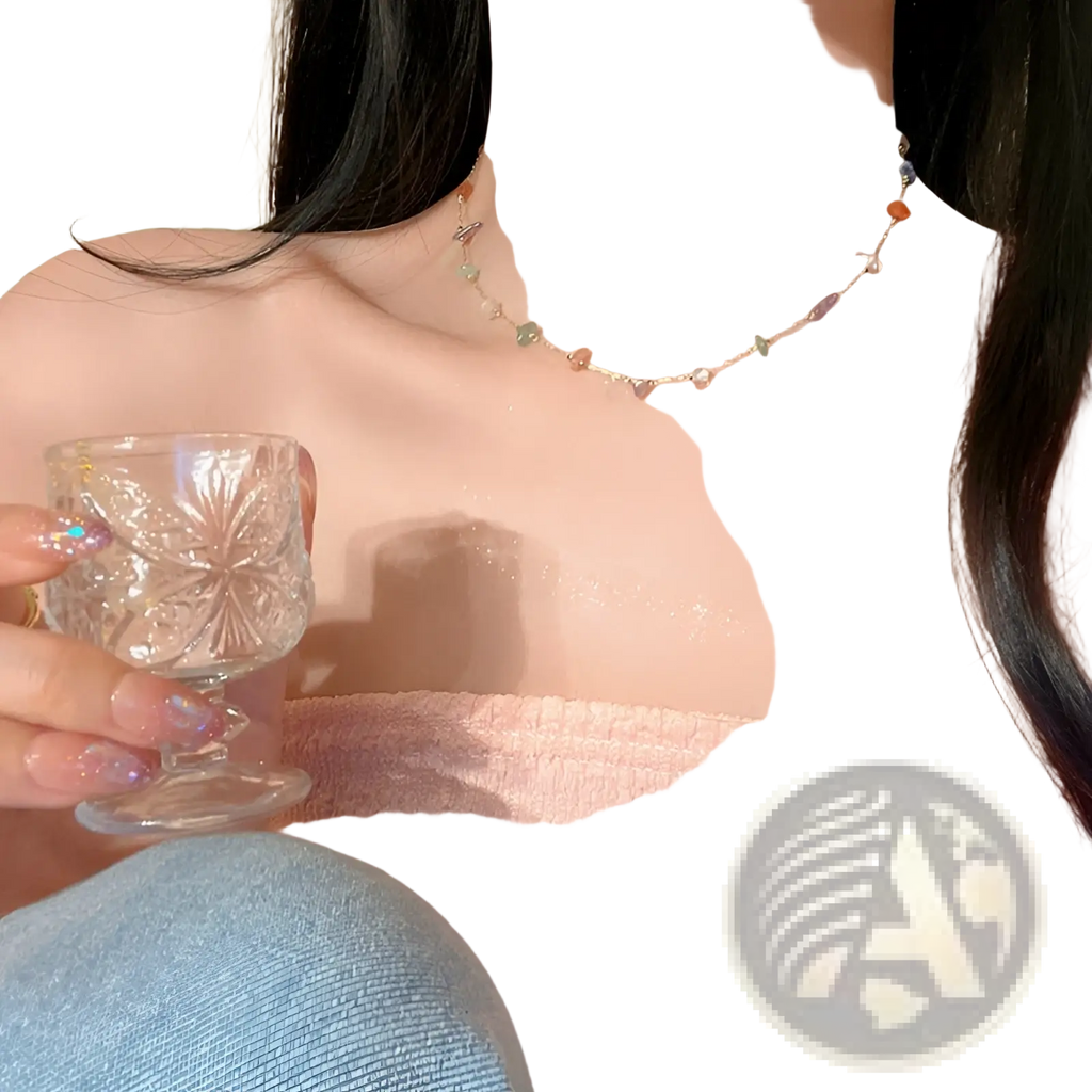 A delicate multicolor gemstone choker necklace with a fine gold and silver alloy chain