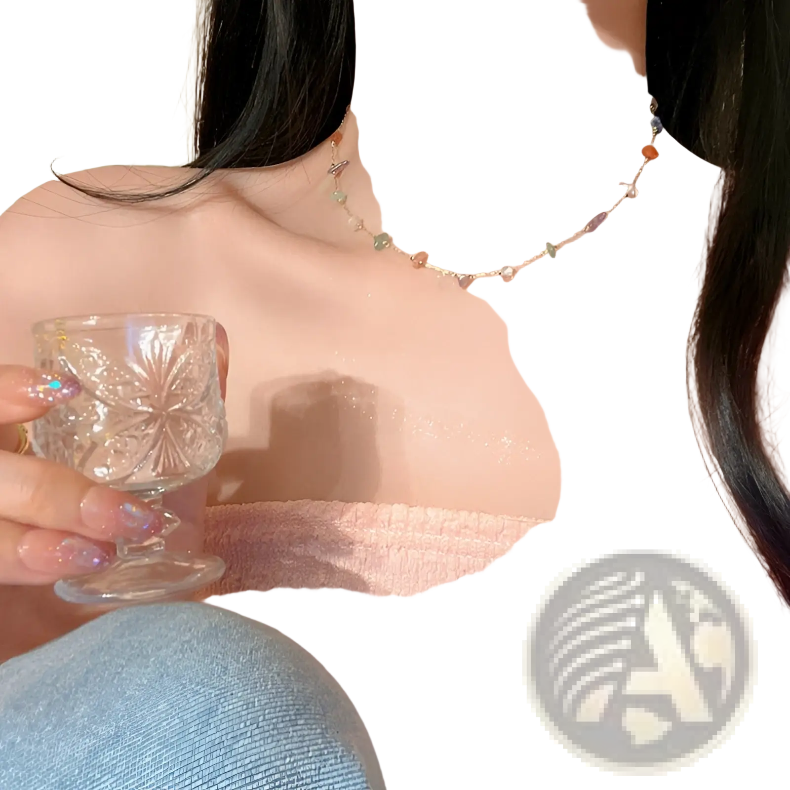 A delicate multicolor gemstone choker necklace with a fine gold and silver alloy chain