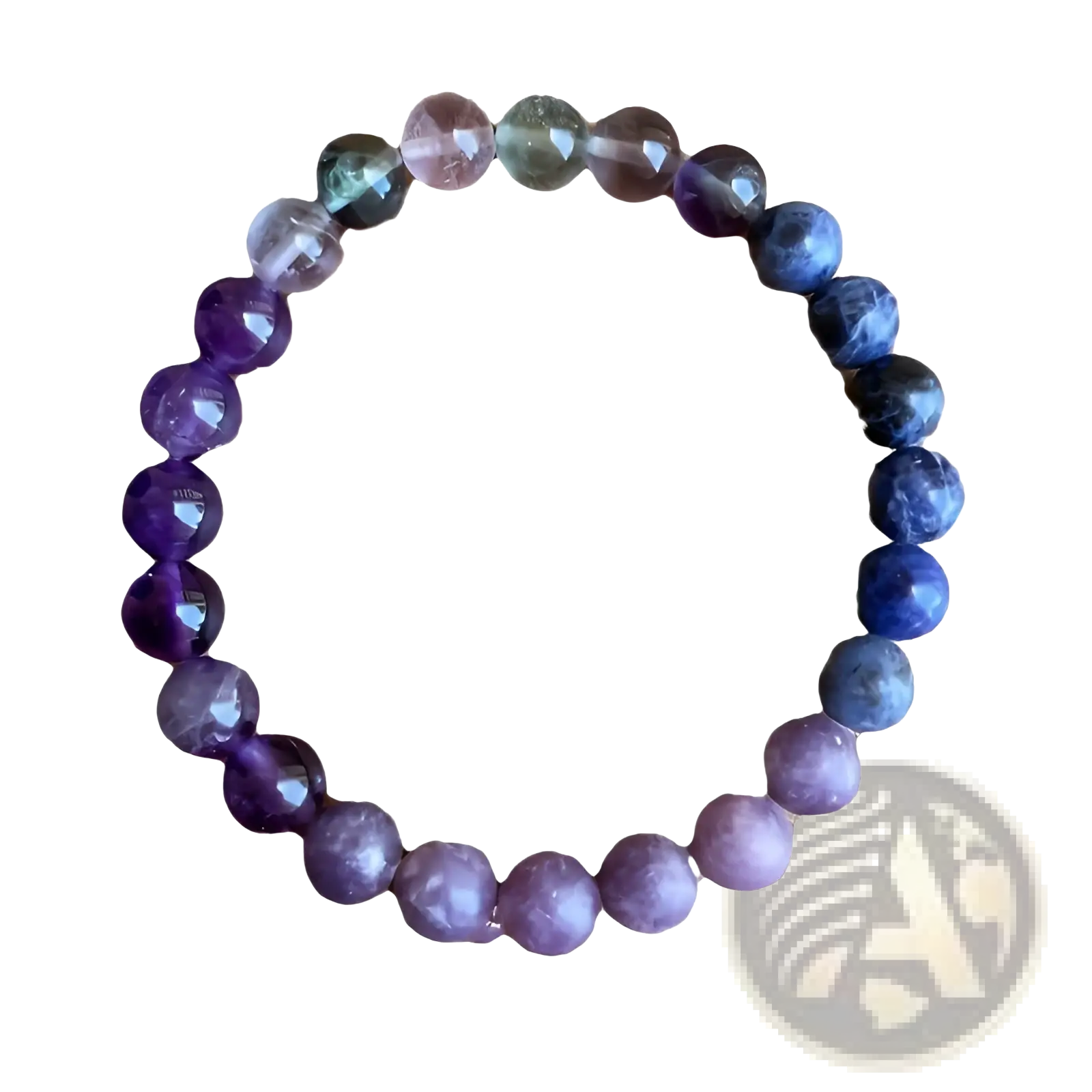 Multicolor gradient fluorite beaded bracelet with smooth faceted beads transitioning from deep purple to blue and green