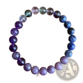 Multicolor gradient fluorite beaded bracelet with crystal accent featuring smooth purple blue and green stones