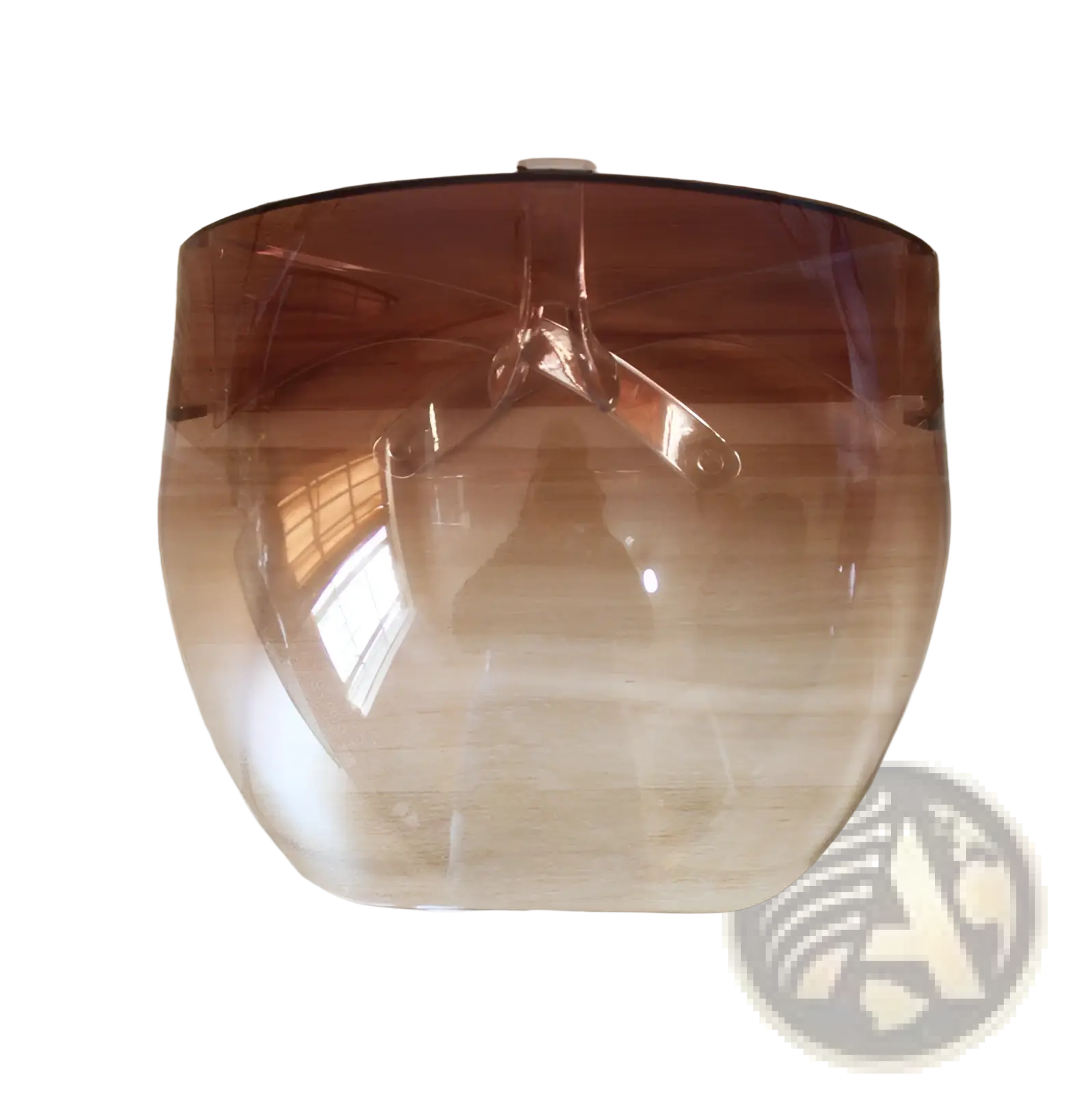 Multifunctional anti-splash iridescent shield sunglasses with a transparent gradient brown face shield and metallic gold frame