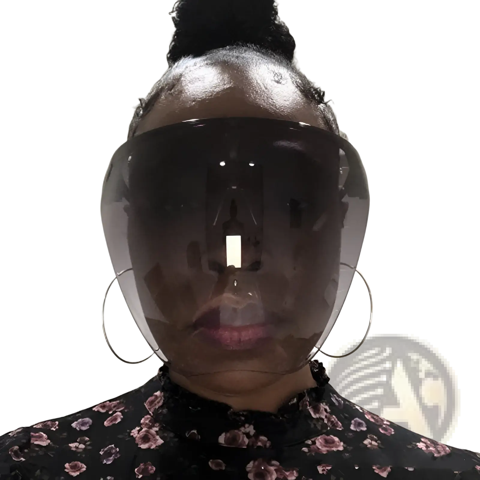 A sleek multifunctional anti-splash iridescent shield sunglasses with transparent dark tint face shield and metallic frame