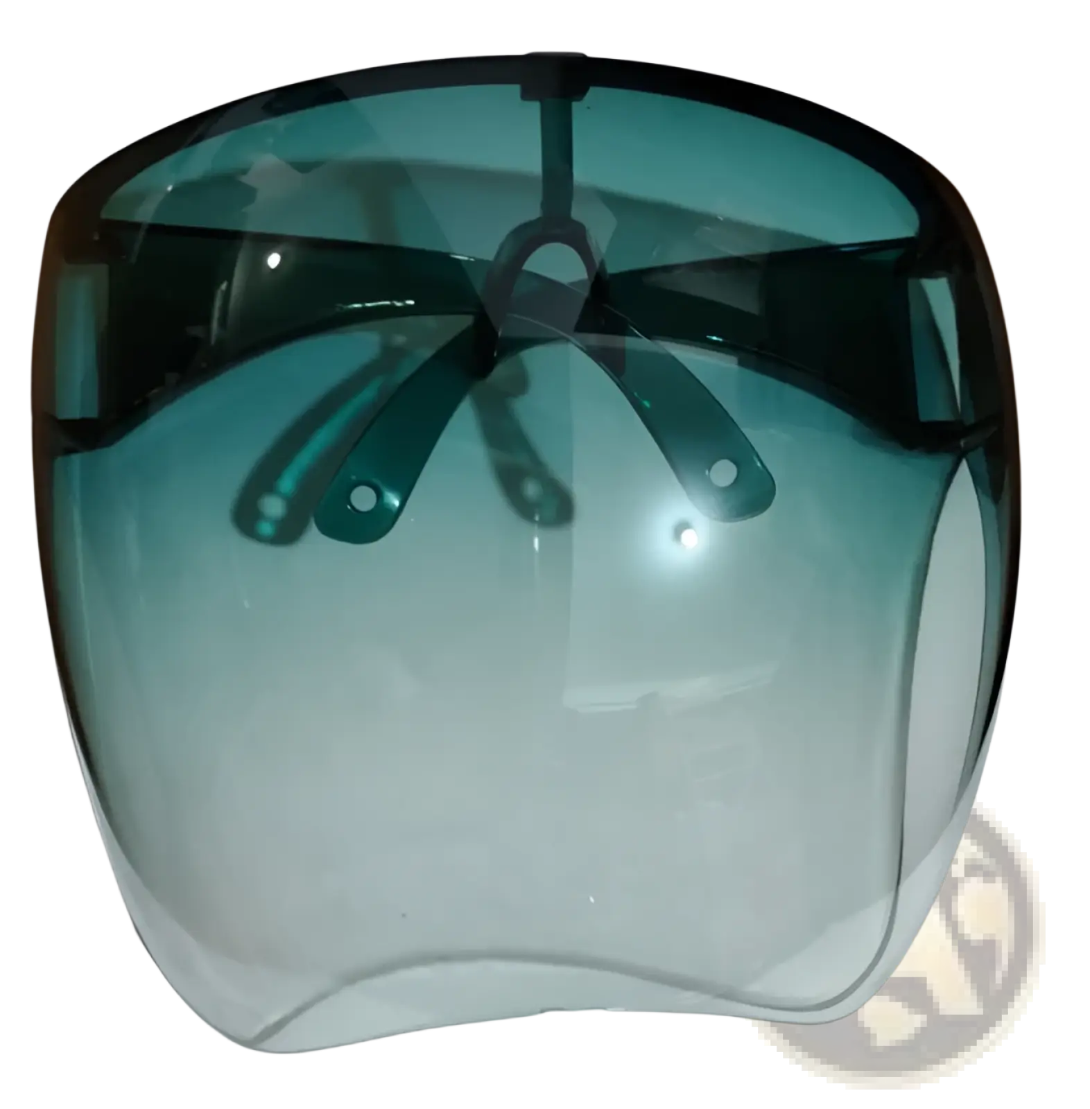 Multifunctional anti-splash iridescent shield sunglasses with a sleek transparent gradient teal face shield and black frame
