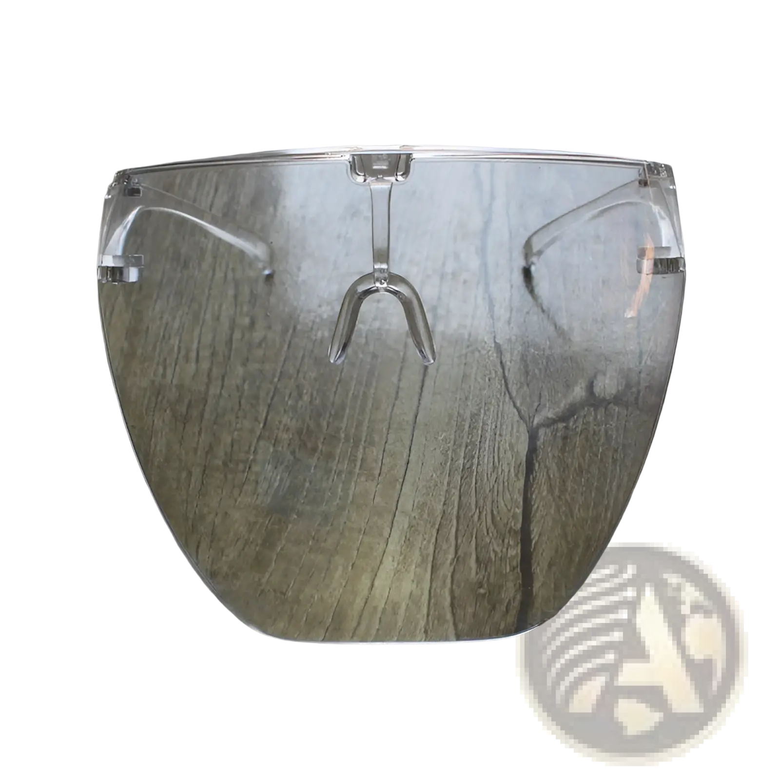 Clear plastic multifunctional anti-splash face shield sunglasses with sleek minimalist design and metallic silver frame