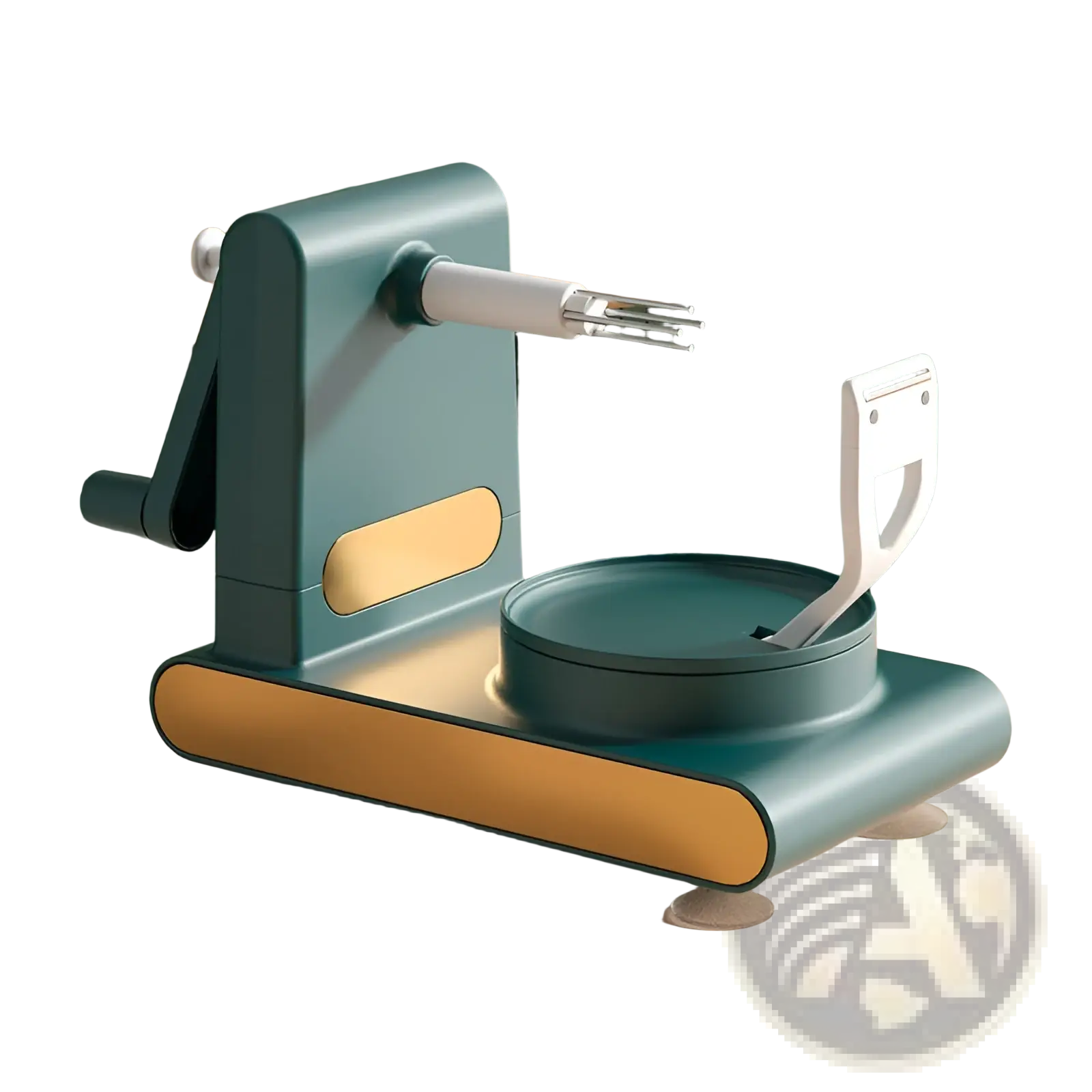 Modern teal and gold multifunctional apple peeler and slicer tool kit with a sleek ergonomic manual vegetable peeler