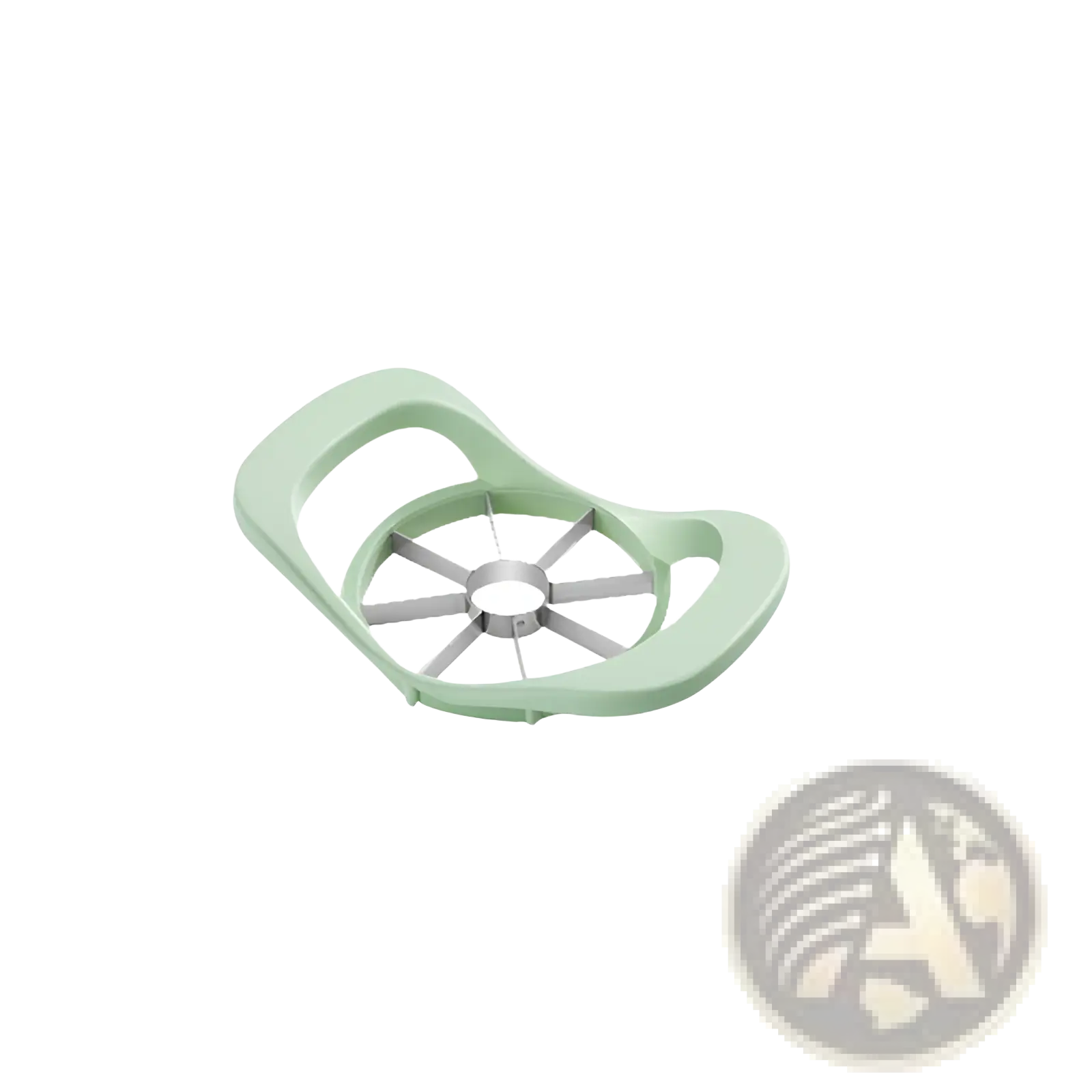 Multifunctional apple peeler and slicer tool kit featuring a light green plastic body with stainless steel cutting blades