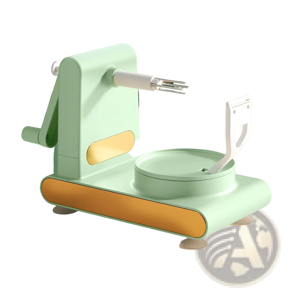 Multifunctional apple peeler and slicer tool kit with mint green and mustard yellow plastic blade and white handle