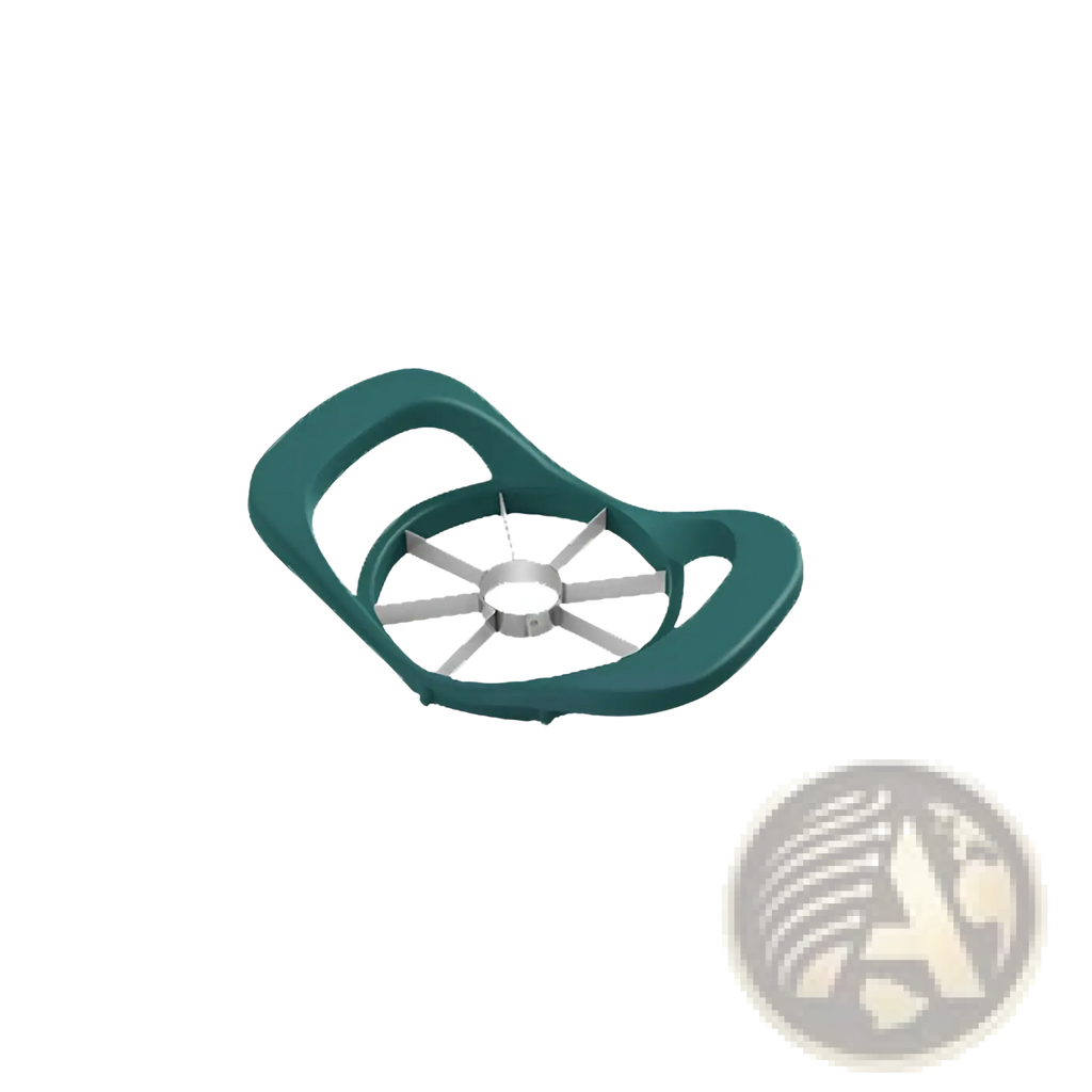 Multifunctional apple peeler and slicer tool kit featuring a teal plastic apple slicer with a stainless steel cutting wheel