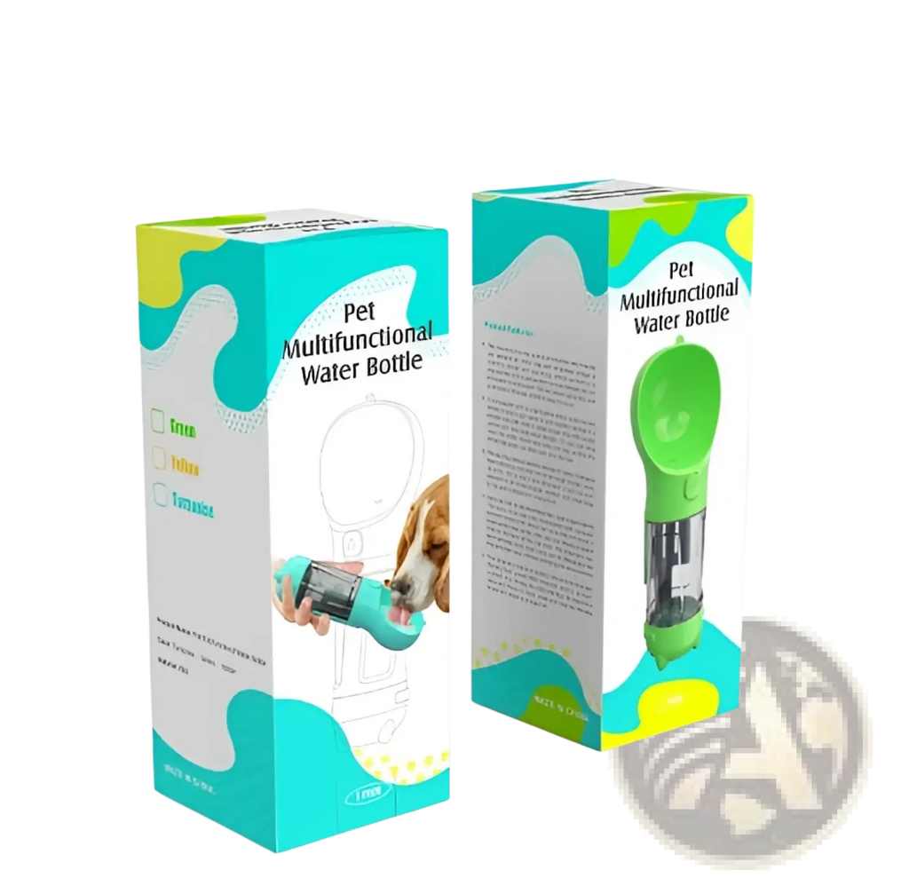 Multifunctional green plastic dog water bottle with spout and transparent section for hydration and waste disposal