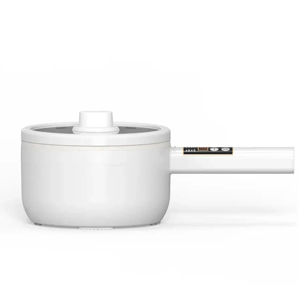 White electric mini multi cooker with sleek modern design and digital control panel on handle for hot pot and frying use