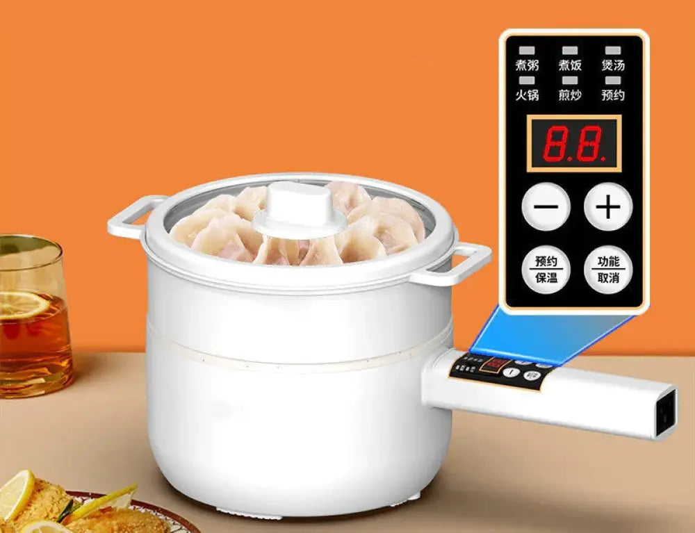 White electric mini multi cooker hot pot and frying pan with digital control panel and Chinese cooking functions