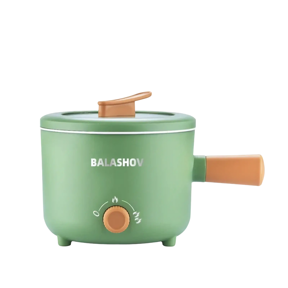 Mint green balashov multifunctional electric hot pot with tan handle and knob featuring a temperature control dial
