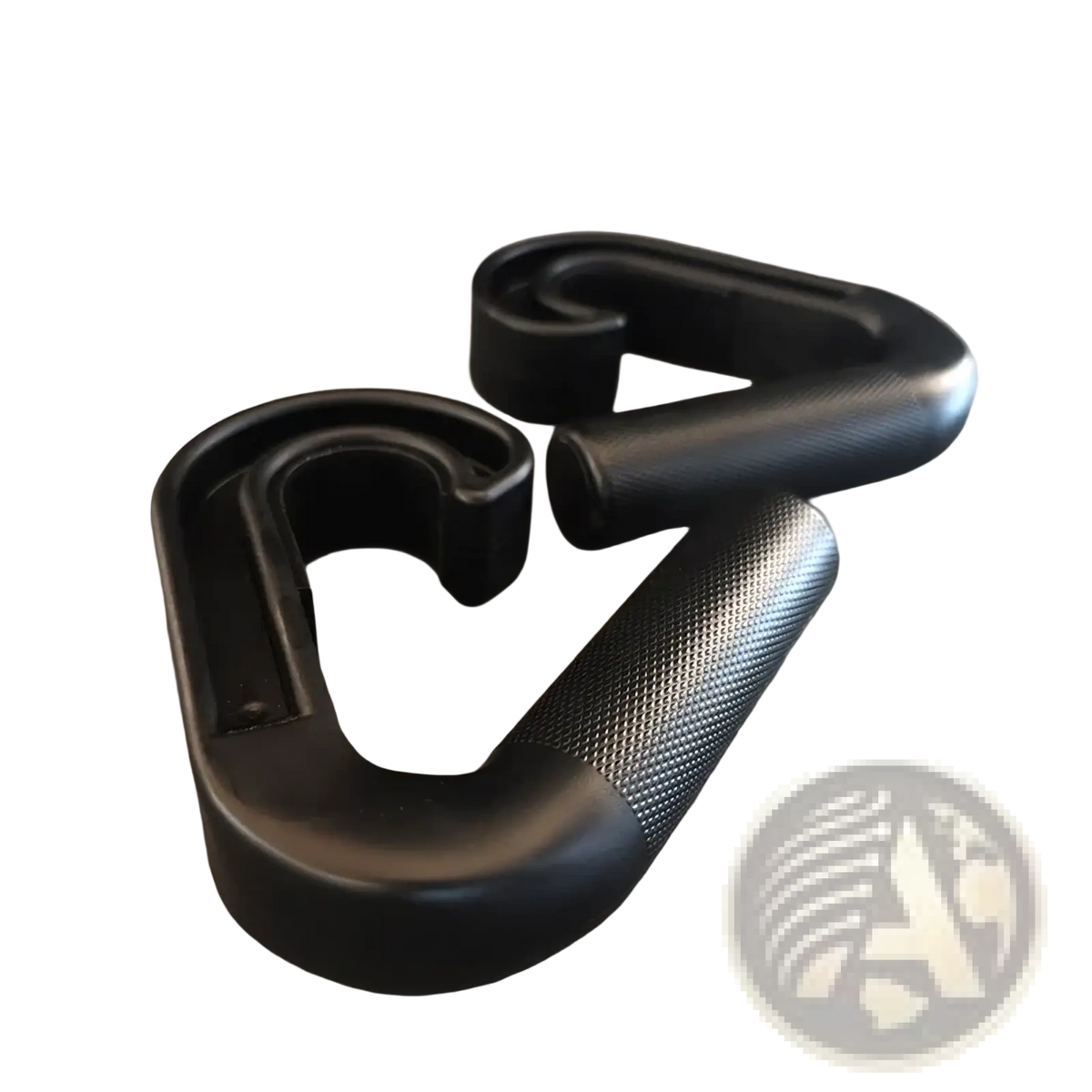 Black plastic and metal multifunctional gym handle resistance band attachment with textured grip handle