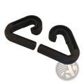 Black plastic multifunctional gym handle resistance band attachment carabiner clips with textured grip and curved design