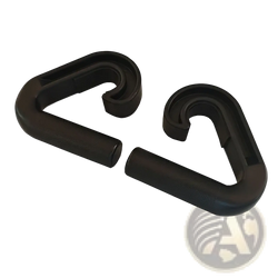 Black plastic multifunctional gym handle resistance band attachment carabiner clips with textured grip and curved design